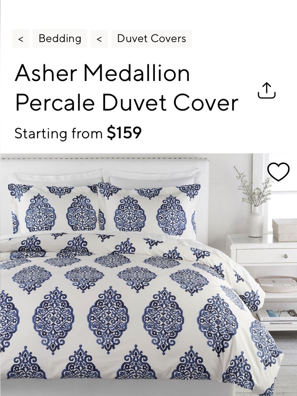 Pottery barn Percale Queen/full Duvet Cover in Blue and White